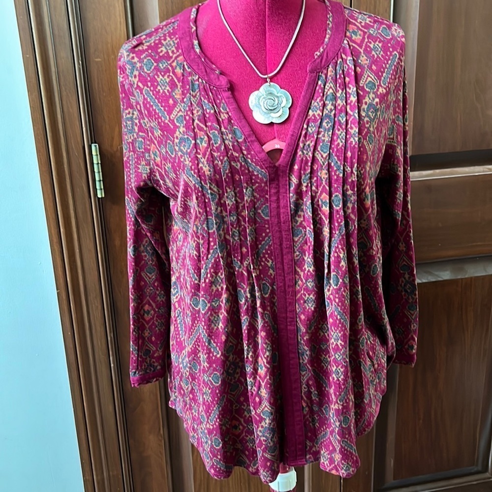 Lucky Brand Fall colors women’s 3/4 sleeves Pleated front blouse Size S